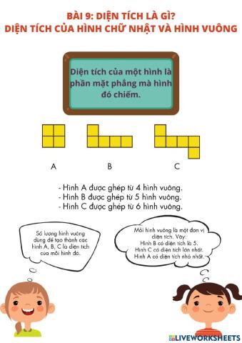 Diện tích của hình chữ nhật và hình vuông