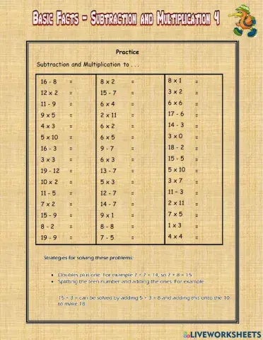 Basic Facts - Subtraction and Multiplication 4