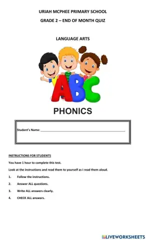Phonics End of Month Quiz