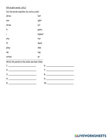 5th grade U5 L1 spelling test