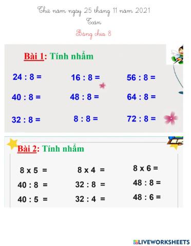 Toán - Bảng chia 8