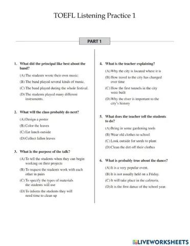 Grade 5 TOEFL JR Listening practice