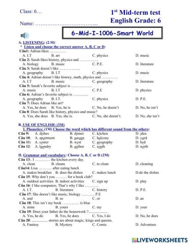 Tieng anh lop 6 Smart World 1st Mid-test 06