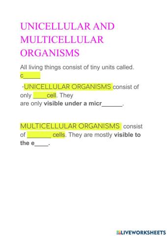 Unicellular and multicellular organisms