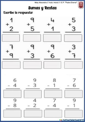 Ejercicios de Sumas yRestas