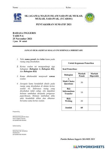 Year 6 Summative Test Section A