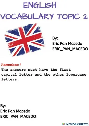 Ejercicio de inglés de completar el vocabulario del tema 2