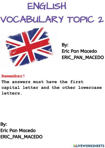 Ejercicio de inglés de completar el vocabulario del tema 2