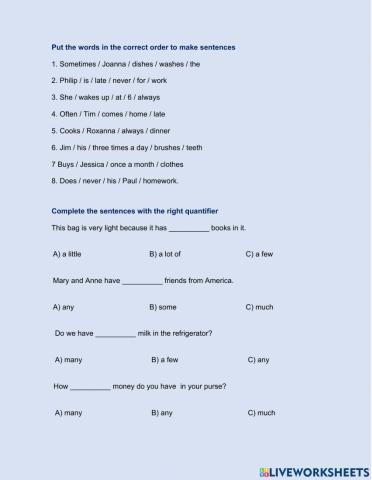 Examen comparativos, superlativos, how much, how many, adverbs of frequency, quantifiers