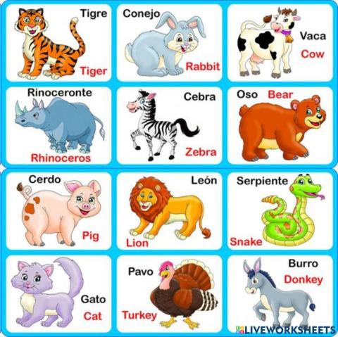 Escuchar los nombres de los animales en ingles