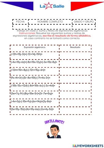 Suma y resta de expresiones algebraicas