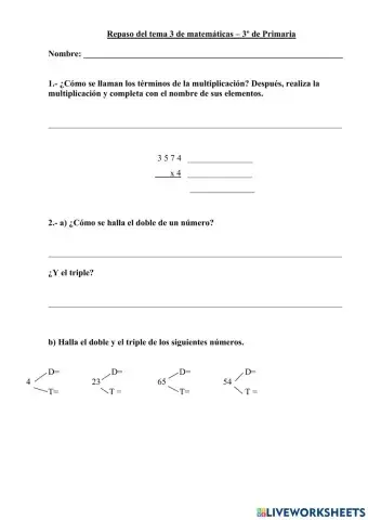 La Multiplicación 3º de Primaaria