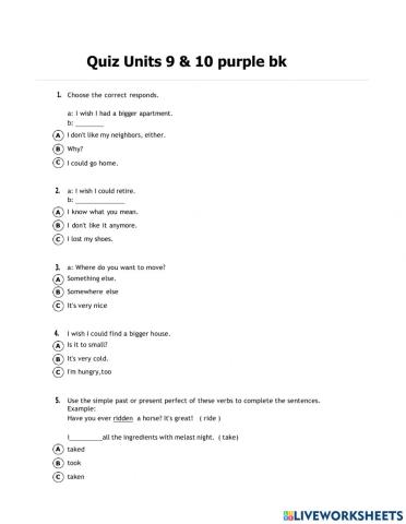 QUIZ UNIT 9 & 10 Purple Bk