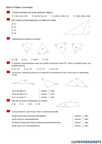 klasa 8 Czworokąty i trójkąty