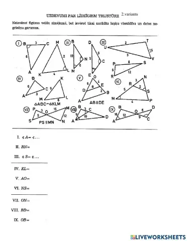 Uzdevumi par līdzīgiem trijstūriem