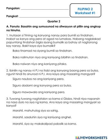 Filipino - Paghinuha at Pagbigkas ng Salita