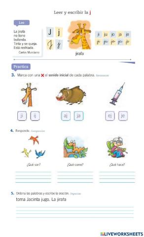 ficha de lenguaje letra J