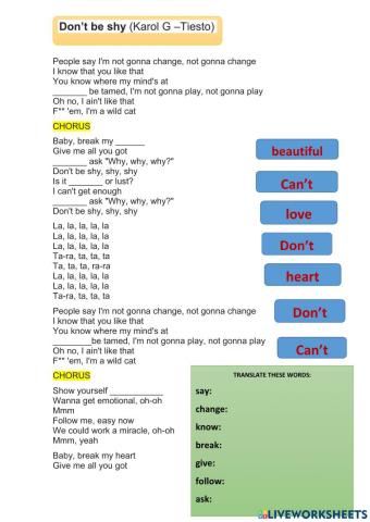 Song: Don't be shy (Karol G-Tiesto)