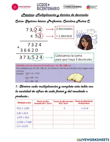 Multiplicación y división de decimales