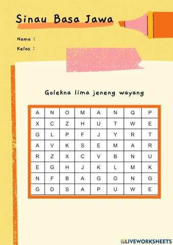 Soal Bahasa Jawa (Word Search Puzzle)
