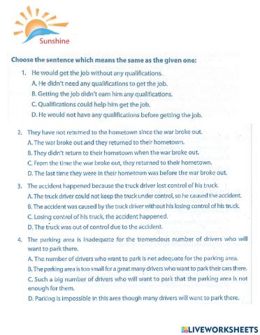 THPT Trắc nghiệm khách quan - sentence transformation