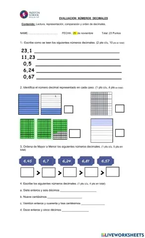 Evaluacion decimales