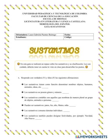 Sustantivos y sus clases