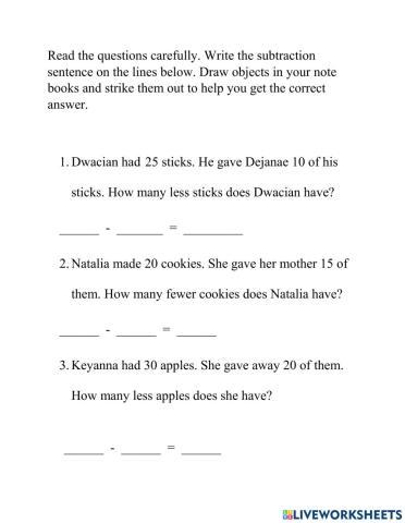 Subtraction worded problems