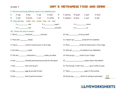 Unit 5: Vietnamese food and drink