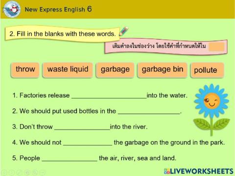 Fill in the blanks about pollute the environment (Grade 6)