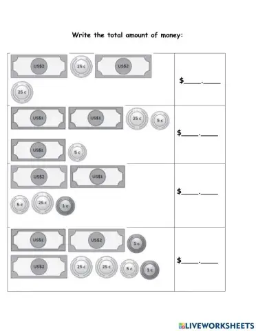 Counting Dollars and coins