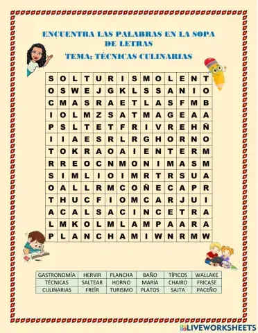 Sopa de letras de técnicas culinarias