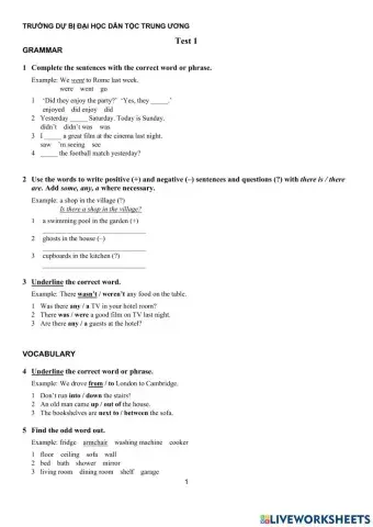 W8 Test 1 Elementary English Files