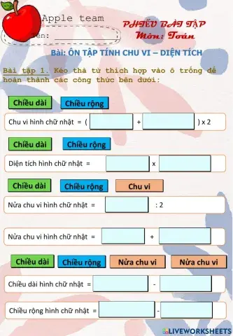 Ôn tập chu vi - diện tích hình vuông hình chữ nhật
