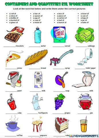 Containers ans quantifies Worksheet