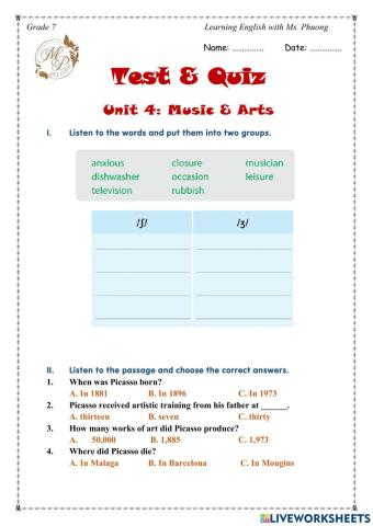English 7 - Unit 4 - Test - Basic