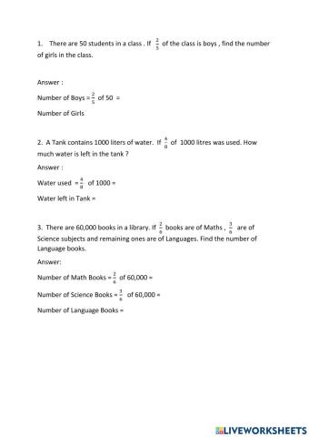 Word Problems - Fractions Multiplication