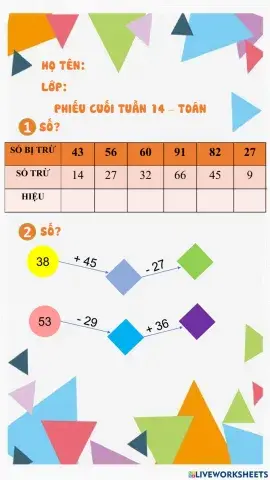 Phiếu Toán cuối tuần 14