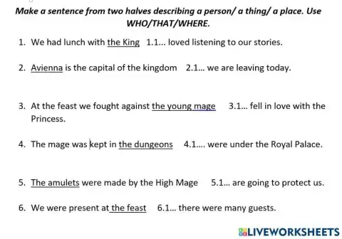 Relative sentences who that where