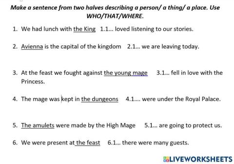 Relative sentences who that where