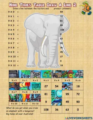 Nine Times Table Draw a Line 2