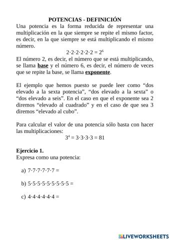 Potencias - Definición
