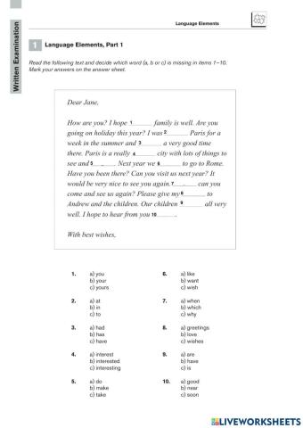 Tourist Information Exam