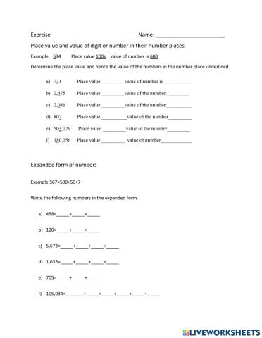 Place value and value of digits