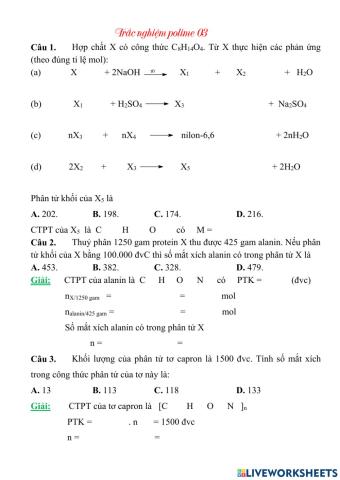 Trắc nghiệm polime 03