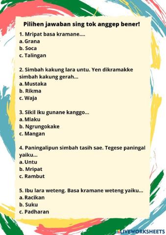 Kuis Bahasa Jawa Perangan Awak