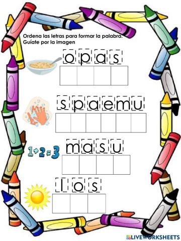 Orden de palabras letra s