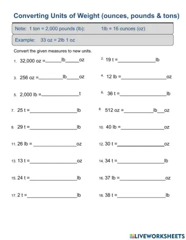 Converting pounds, ounces and tons