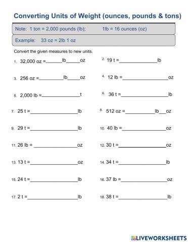 Converting pounds, ounces and tons