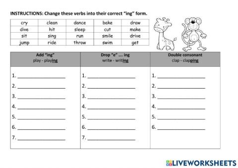 Spelling rules -ing